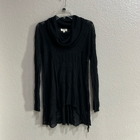Umgee USA Lace Cowl Neck High-Low Hem Tunic Sweater Black  Size Small - Picture 1 of 12